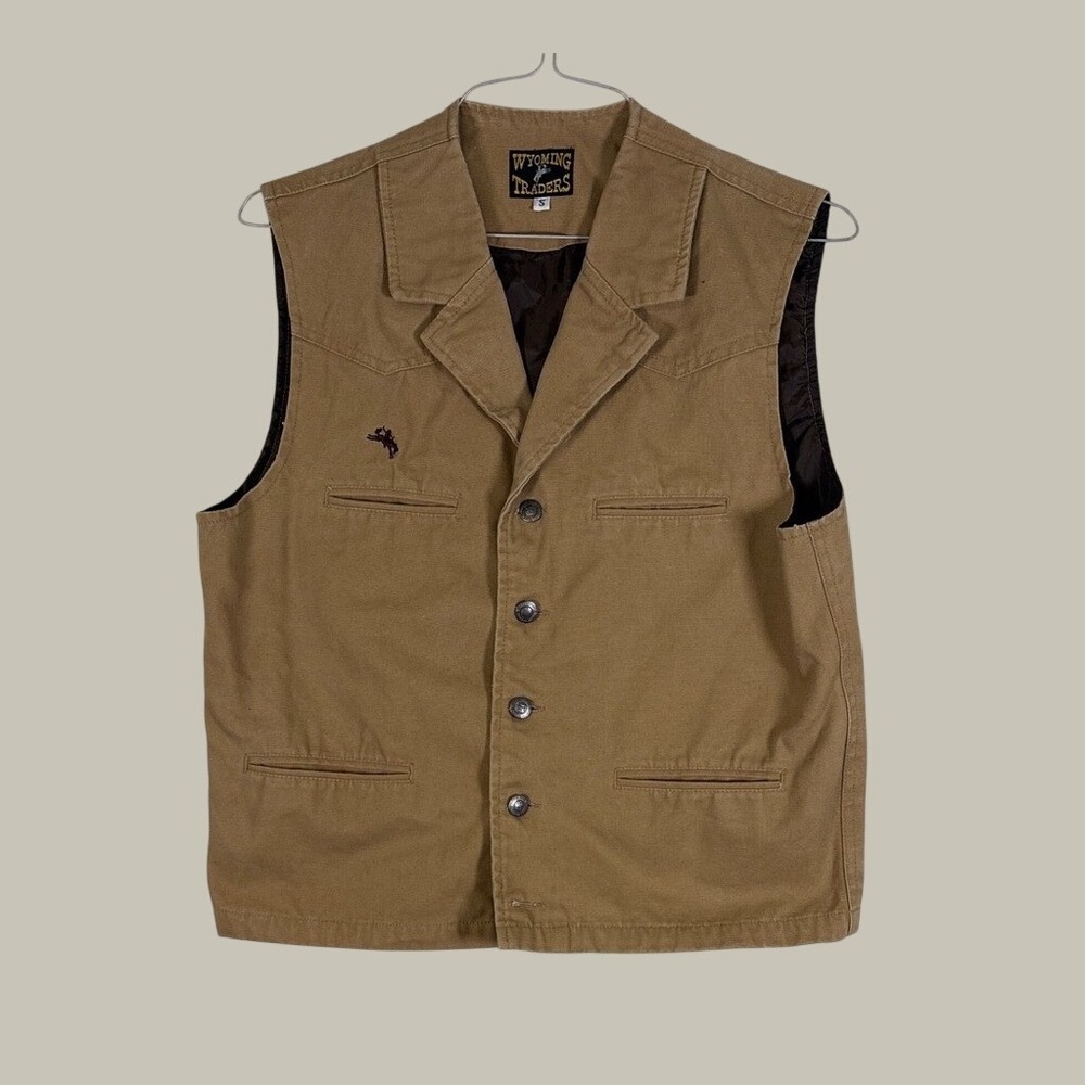 Wyoming Traders Mens Canvas Western Vest Tan Cotton Button Front Workwear Small